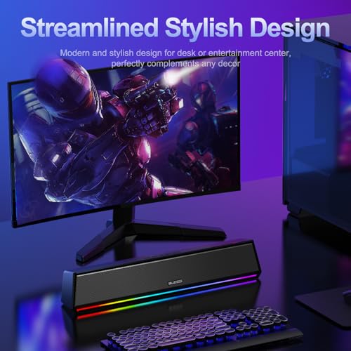 Bluedee Computer Speakers for Desktop PC, Bluetooth & USB PC Sound Bar RGB | USB-A/C Audio and Power, 10W PC Speakers, Wired Plug-and-Play, Desktop Speakers for PC, Laptops, Tablet