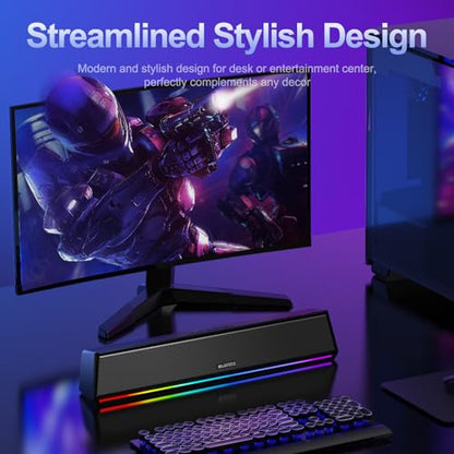 Bluedee Computer Speakers for Desktop PC, Bluetooth & USB PC Sound Bar RGB | USB-A/C Audio and Power, 10W PC Speakers, Wired Plug-and-Play, Desktop Speakers for PC, Laptops, Tablet