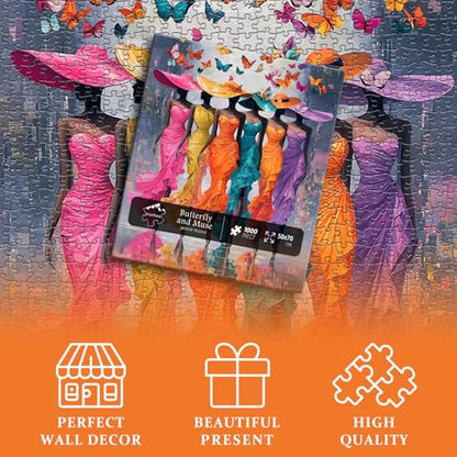 Impossible Puzzle for Adults 1000 Pieces,Black Woman Butterfly Puzzles, Elegant Lady Aesthetic Art Challenge Jigsaw Puzzle - style: Butterfly Muse Puzzle