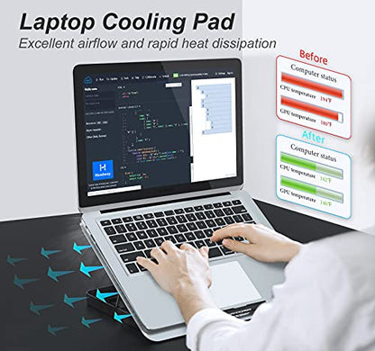 ICE COOREL Aluminum Laptop Cooling Pad, Laptop Cooler Stand with 7 Height Adjustable, Laptop Fan Cooling Pad for Laptop 12-15.6 Inch, Notebook Cooler Pad with Two USB Port (Silver)