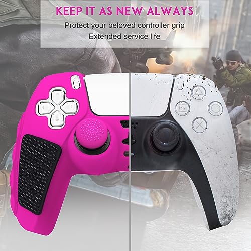 SIKEMAY Anti-Slip PS5 Controller Skin, Soft Thicken Non-Slip Studded Silicone Gel Grip Protective Cover Case for PlayStation 5 Controller Grip, 2 Pack with 8 x Thumb Grip Caps - color: Nova Pink-Black