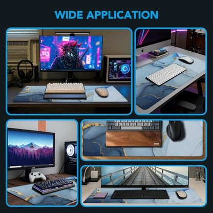 Gaming Mouse Pad, Large Pad with Non-Slip Rubber Base, Waterproof Mousepad with Stitched Edges, XXL Computer Long Keyboard Mouse Mat for Gamer, Office & Home, 31.5" x 15.7", Marble Blue - color: Marble Blue, size: 31.5 inches x 15.7 inches
