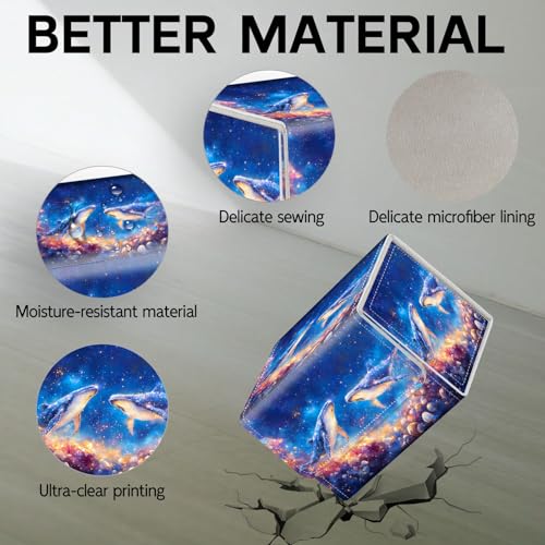 Trading Card Storage Box, Holds 100+ for MTG Cards, PU Leather with Magnetic Closure, Starry Whales Fantasy Print Durable Deck Box for Magic the Gathering, Trading Card Games - color: Starry Whales Fantasy Print