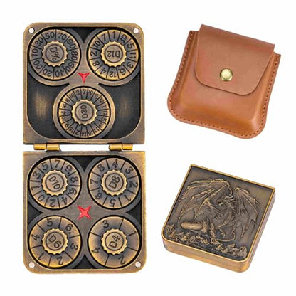 Foldable Spinner Metal DND Dice Set – Compact Elegant Design with D4, D6, D8, D10, D12, D20, D% for TTRPG Gifts - color: Ancient Gold