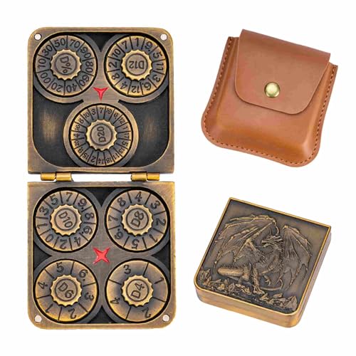 Foldable Spinner Metal DND Dice Set – Compact Elegant Design with D4, D6, D8, D10, D12, D20, D% for TTRPG Gifts - color: Ancient Gold