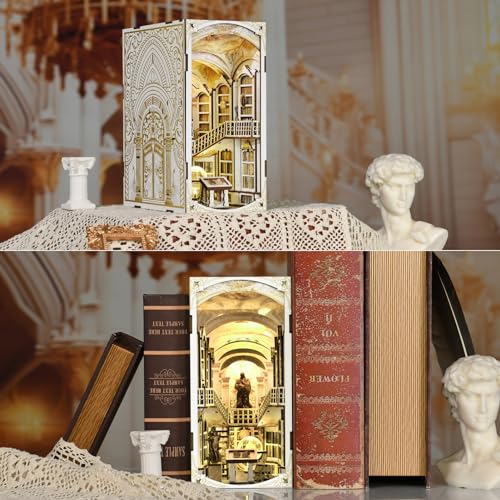 MiniCity Library of Gods Book Nook Kit, 3D Wooden Bookshelf Puzzle with LED | Build an abbey library in 6-8 hr; 261-piece kit includes LED, dust cover, glue/tools and guide for shelf display, ages 14+. - style: Library of Gods