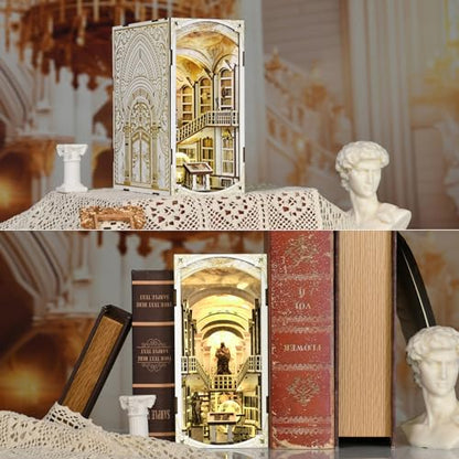 MiniCity Library of Gods Book Nook Kit, 3D Wooden Bookshelf Puzzle with LED | Build an abbey library in 6-8 hr; 261-piece kit includes LED, dust cover, glue/tools and guide for shelf display, ages 14+. - style: Library of Gods