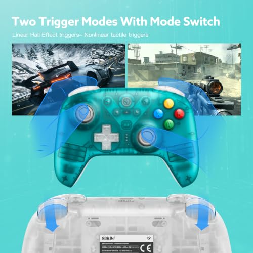 8Bitdo Ultimate 2 Wireless 2.4G Controller (Transparent Blue) | For Windows PC, Apple, Steam & Android, TMR Joystick, Star-Ring RGB Lights, Adjustable Trigger Locks, Charging Dock Included - color: Transparent Blue