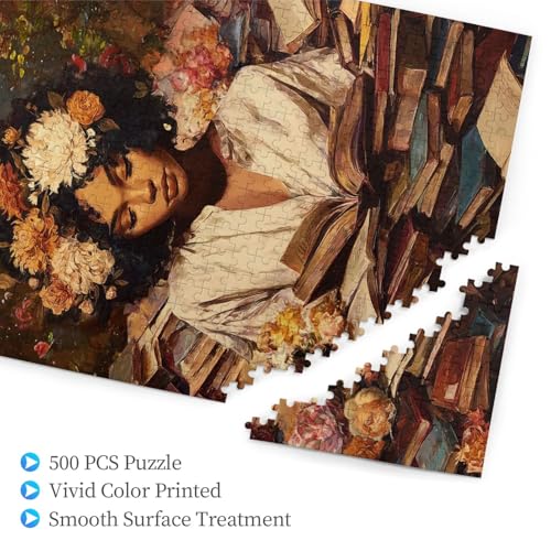 African American Woman Jigsaw Puzzles 500 Pieces for Adults Black Women Reading Book Wooden Puzzle with Letters on Back Challenging Family Activity Games - color: Afr Book 01, size: 500PCS
