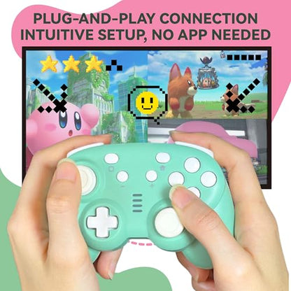 turbX Mate Mini wireless Nintendo switch wireless controller, usb controller for pc - Small Gamepad 6-Axis Gyro Motion Sensor, Joystick (Retro Green) - color: Green