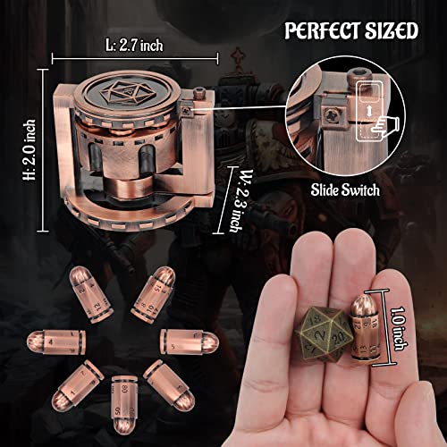 CZYY Metal Polyhedral Bullet Dice Set with Spinning Revolver Cylinder Case | Complete 7-Dice Set, Solid Metal, RPG Fidget Tool, Accessories for DND, Sci-Fi, Western & Tabletop Game Themes, Copper - color: Copper