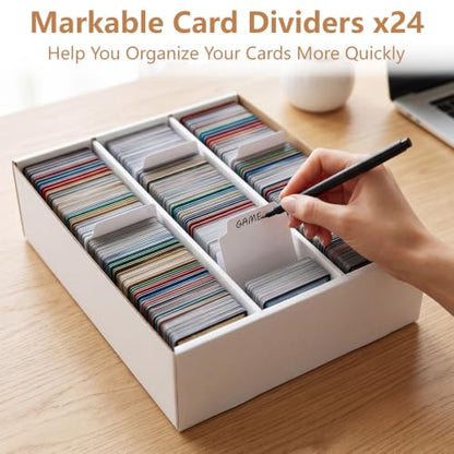 RLAVBL 2 Pack Trading Card Storage Box, 2700 Count Cardboard Card Boxes with Dividers for Sports, MTG, TCG, Toploader, 3 Row - size: 2 Pack (3 Row)