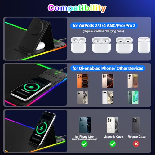 XL RGB Gaming Mousepad, 25 Lighting Effects, 15W Fast Charging, Phone Stand | 31.5"x11.8" Extended Keyboard Mat Pad with Stitched Edges, Ultra-Smooth Waterproof Surface, Non-Slip Base - color: RGB-Magnetic Stand-31.5"x11.8"-Right