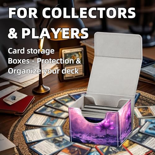 Trading Card Storage Box, Holds 100+ for MTG Cards, PU Leather with Magnetic Closure, Giant Purple Lotus in Pink Misty Pond Durable Deck Box for Magic the Gathering, Trading Card Games - color: Giant Purple Lotus in Pink Misty Pond
