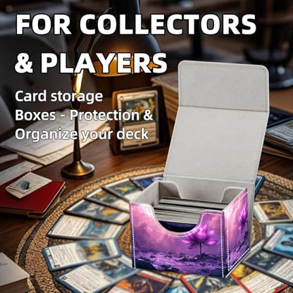 Trading Card Storage Box, Holds 100+ for MTG Cards, PU Leather with Magnetic Closure, Giant Purple Lotus in Pink Misty Pond Durable Deck Box for Magic the Gathering, Trading Card Games - color: Giant Purple Lotus in Pink Misty Pond
