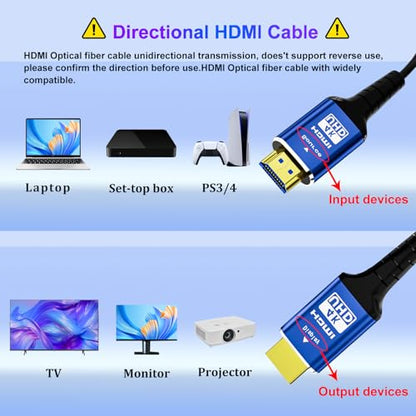 Fiber Optic 150 ft hdmi Cable,18Gbps 4k Ultra high Speed Support 4K@60Hz(4:4:4 RGB) HDR10,HDCP2.2,eARC,3D,CEC Unidirectional Active 2.0 Cord,Shielding Interference,Slim and Flexible - size: Fiber 150 ft
