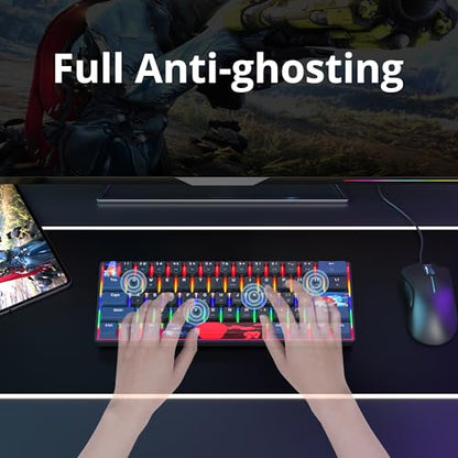 surmen 60% Gaming Keyboard 60 Percent, Wired Mini Mechanical Keyboard with Linear Red Switches PBT Keycaps for PC Gamer Typist (Blue Samurai B/Rainbow Led) - color: Blue Samurai B-Rainbow Led
