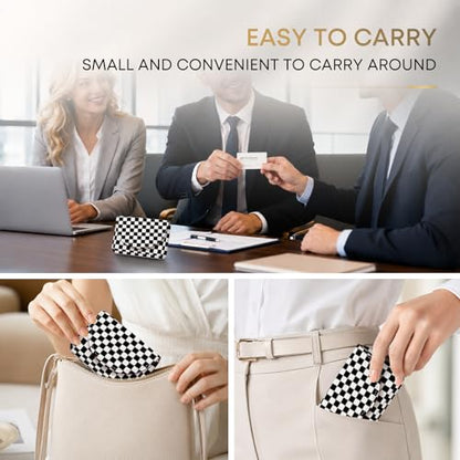 Business Card Holder，PU Leather Business Card Case for Purse，Pocket Travel Name Card Case Holder Wallet for Men Gift，Portable Magnetic Business Card Carrier Black and White Checkered - color: Black and White Checkered
