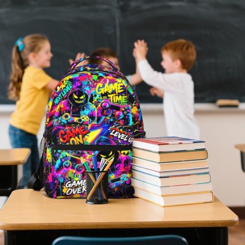 Kids Game Backpack for Boys Video Game Backpack for Kids Children Teens Elementary Middle School Students Bookbag Ages 6-18 Lightweight Adjustable Back Pack - color: Graffiti Game