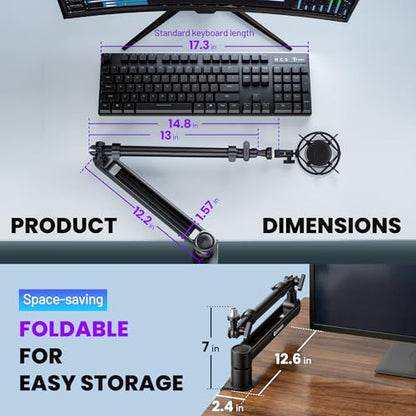 CAHAYA Desk Mount Mic Arm, Low Profile Boom Stand for Streaming, Black | Supports Mics Up to 5.5lb for Podcasting Recording Meetings Compatible with Shure SM7B, BlueYeti, FIFINE, HyperX QuadCast
