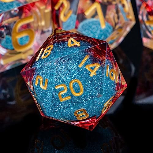 ARUOHHA Liquid Core DND Dice Set, 7pcs Resin Sharp Edged Dice RPG Red Blue Polyhedral D and D Dice with Gift Box, Role Playing Dice Set D20 D12 D10 D8 D6 D4 - color: Blue Red