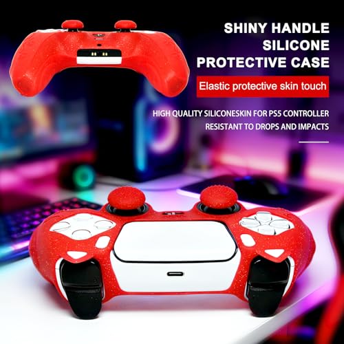 Red Cat Glitter Anti-Slip Protective Silicone Cover Skin Grips Compatible with PS5/Slim/Pro Controller,8 PCS Thumb Grips Caps and 2 Paw Grips Caps. (Cat Red) - color: Cat Red