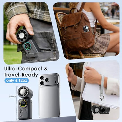 FurBall 4-IN-1 Portable Handheld Fan with Ice Cooling, High-speed Turbo Power 100 Gear Adjustable, LED Display, 6000mAh Rechargeable Battery, Foldable & Quiet Personal Fan for Travel, Office, Outdoor - color: Midnight