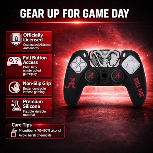Silicone Gaming Cover Compatible with PS5 Controller - Officially Licensed University of Alabama Crimson Tide Night Design - color: Night-N1