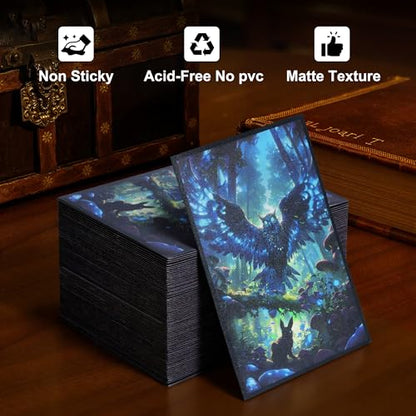 Kabinka MTG Card Sleeves - 100 Standard Size Pack Clear Front & Matte Finish Back with Owl, Premium Sleeves for Magic The Gathering TCG - color: Owl