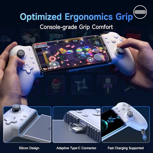 EasySMX M15 Mobile Gaming Controller for Android/iPhone 15 Series, Android Controller with Hall Trigger/Joysticks for Play Minecraft, COD | Hall Effect Triggers & Joysticks,Mechanical Buttons,Mobile Game Controller for Minecraft,COD,PUBG,White - color: wh