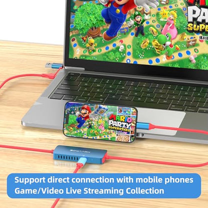HDMI Video Capture Card Compatible with Nintendo Switch 2, Mobile Phones, and PC Devices Features a PD 100W Charging Port Supports 4K60Hz Video Capture for Gaming livestreaming and Recording
