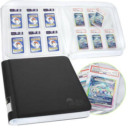 FunGuys Graded Card Binder, 60 PSA Slab Holder, 6 Pocket Graded Card Storage, Slab Binder, PSA Card Graded Display Case Album, Zipper, MTG Card Collection Binder - color: Black and White