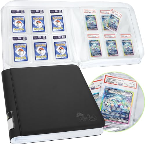 FunGuys Graded Card Binder, 60 PSA Slab Holder, 6 Pocket Graded Card Storage, Slab Binder, PSA Card Graded Display Case Album, Zipper, MTG Card Collection Binder - color: Black and White