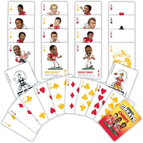 Masterpieces Kansas City Chiefs All-Time Greats Playing Cards, Official NFL Team Deck, Custom Team Designs, 52 Cards & 2 Jokers, Sports Fan Gift, Ages 6+, Raiders Deck Alternative - style: Kansas City Chiefs