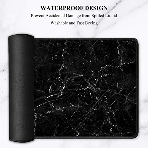 Auhoahsil Large Mouse Pad, Full Desk XXL Extended Gaming Mouse Pad 35" X 15", Waterproof Desk Mat with Stitched Edges, Non-Slip Laptop Computer Keyboard Mousepad for Office and Home, Marble Design - color: 43 Calm Black Marble, size: XXL - Extended size 3