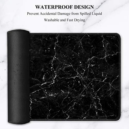 Auhoahsil Large Mouse Pad, Full Desk XXL Extended Gaming Mouse Pad 35" X 15", Waterproof Desk Mat with Stitched Edges, Non-Slip Laptop Computer Keyboard Mousepad for Office and Home, Marble Design - color: 43 Calm Black Marble, size: XXL - Extended size 3
