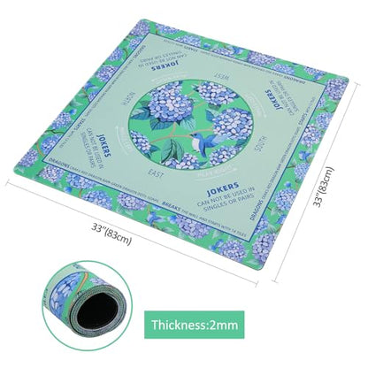 Dark Green Mahjong Learning Mat (33” x 33”) with Black Carrying Bag, Anti-Slip, Mahjong Mat for Table, Board Games, Tile Games and Cards - color: Dark Green