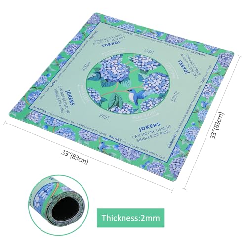 Dark Green Mahjong Learning Mat (33” x 33”) with Black Carrying Bag, Anti-Slip, Mahjong Mat for Table, Board Games, Tile Games and Cards - color: Dark Green