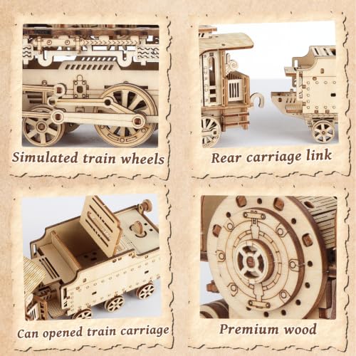 3D Wooden Puzzles for Adults, DIY Steam Train Model Building Kit | 268Pcs Creative Craft & Model Kits for Adults, DIY Assembly Puzzle Desk Decor, Holiday Gift for Xmas, Teens Men 14+ - style: Steam Train