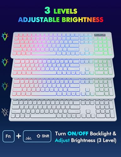 Wireless Keyboard and Mouse - RGB Backlit, Rechargeable & Light Up Letters, Full-Size, Ergonomic Tilt Angle, Sleep Mode, 2.4GHz Quiet Keyboard Mouse for Mac, Windows, Laptop, PC, Trueque(White) - color: White