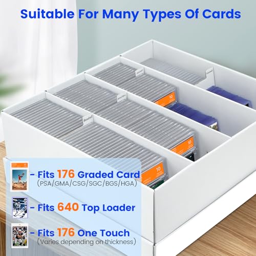 Pulchra 4 Pack Trading Graded Card Storage Box - 4 Rows Graded Card Case Holds 176 PSA Slab Cards, Graded Card, Cardboard Holder Organizer Boxes with Dividers for Sport Cards PSA/GMA/CSG/SGC/HGA/MTG - size: 4 Pack, style: 4 Row
