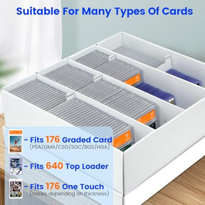 Pulchra 4 Pack Trading Graded Card Storage Box - 4 Rows Graded Card Case Holds 176 PSA Slab Cards, Graded Card, Cardboard Holder Organizer Boxes with Dividers for Sport Cards PSA/GMA/CSG/SGC/HGA/MTG - size: 4 Pack, style: 4 Row