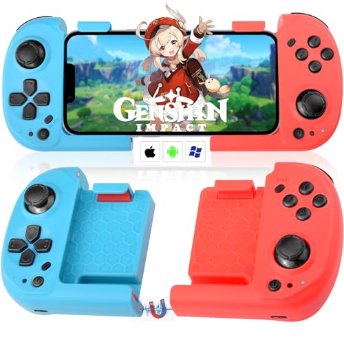Koiiko Mobile Gaming Controller for iPhone iOS Android PC Wireless Gamepad Joystick for iPhone 15/14/13/12/X, iPad, MacBook, Samsung Galaxy S23/S22/S21/S20, TCL, Magnetic Storage, Pocket Size, Call of Duty - Direct Play，White - color: Blue+Red