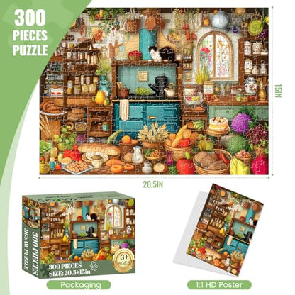 300 Large Piece Puzzle for Adult,Cute Cat Kitchen Jigsaw Puzzle for Seniors | Magic Theme Puzzle,Interlock Perfectly Letter on Back No Dust,Challenging Activity Game Puzzle Gift for Family (20.5 x 15 in) - style: KitchenKitten