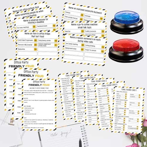 Office Party Friendly Feud Game with 2 Answer Buzzers, Team Building Feud Cards for Family Game Night Fun Trivia Quiz for Work Staff Coworkers Company Groups Holiday Gathering