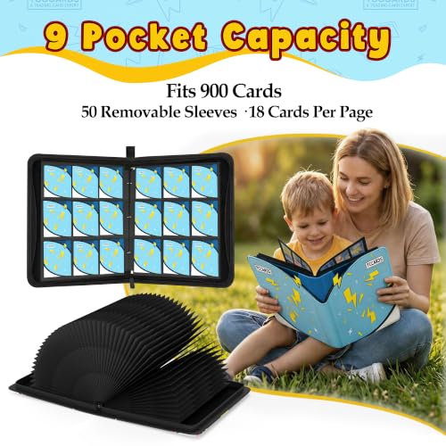 Card Binder for Pokemon Cards, 9 Pocket Trading Card Binder Holds 900 Cards with 50 Removable Sleeves, 3 Ring Zipper Card Holder Album Book Case for TCG, MTG, Sports Cards Collection, Boys Girls - color: Blue