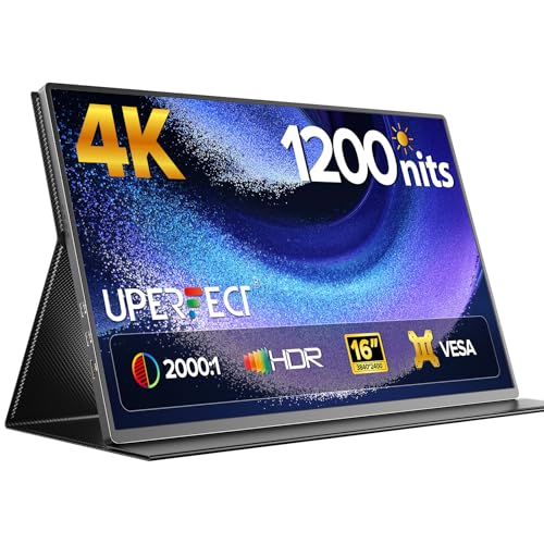UPERFECT Portable Monitor 4K 16" | 1200 Nits Laptop Monitor | 3840 * 2400 UHD | 145% sRGB, 2000:1 Contrast | USB-C & MINI HDMI | VESA & Smart Case | Travel Screen for Computer, PC, Game Consoles - size: 16