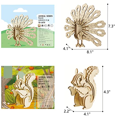 3D Wooden Wild Animal Puzzle - 6 Piece Set Wood Wild Animals Skeleton Assembly Model Kits - Wooden Crafts DIY Brain Teaser Puzzle - STEM 3D Puzzle Gifts for Adults & Teens - style: Wild Animals 6 model