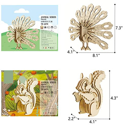 3D Wooden Wild Animal Puzzle - 6 Piece Set Wood Wild Animals Skeleton Assembly Model Kits - Wooden Crafts DIY Brain Teaser Puzzle - STEM 3D Puzzle Gifts for Adults & Teens - style: Wild Animals 6 model