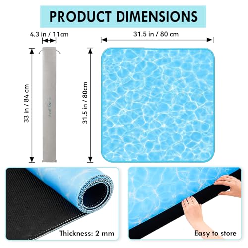 31.5" Crease-Free Mahjong Mat Non-Slip Noise-Reducing Game Table Cover | With Carry Bag, Water Ripple Board Game Mat, Rubber Base for American Mahjong Poker Dominoes & Board Games - color: Water Ripple